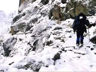 It snowed overnight at Gokyo, so I had to break my own trail returning to Namche Bazaar
